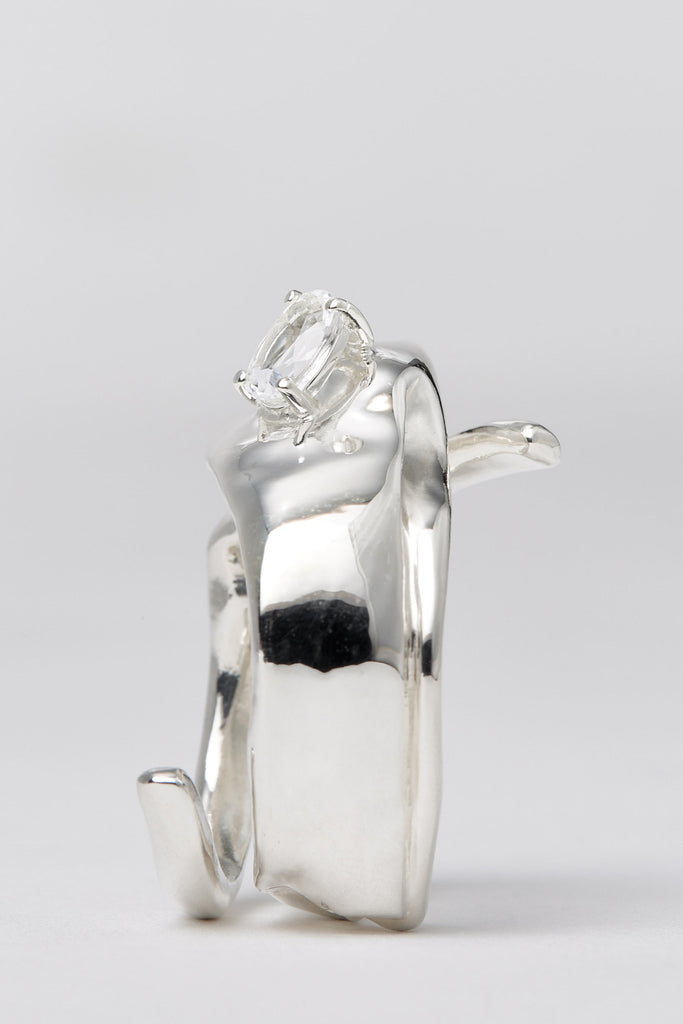 Spiral Silver Shirt Ring 001 with Topaz