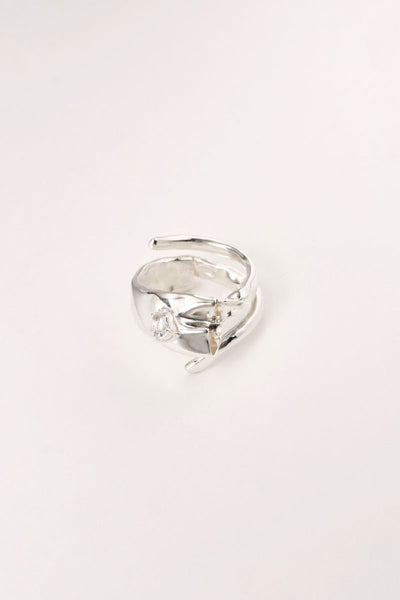 Spiral Silver Shirt Ring 001 with Topaz