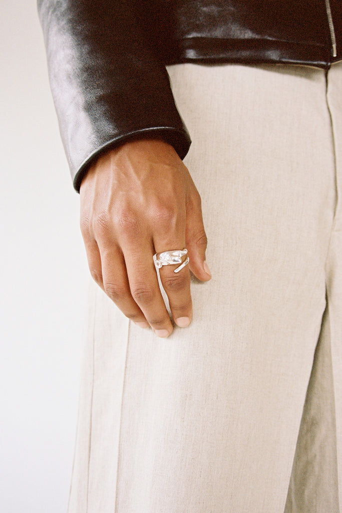 Spiral Silver Shirt Ring 001 with Double Topaz