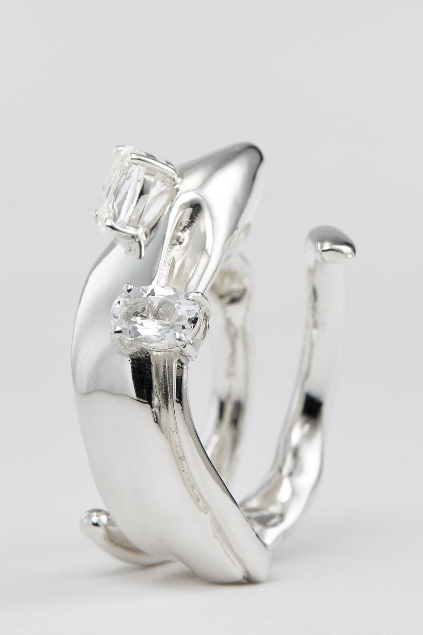 Spiral Silver Shirt Ring 001 with Double Topaz