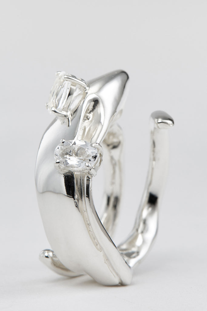 Spiral Silver Shirt Ring 001 with Double Topaz