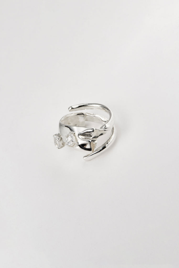 Spiral Silver Shirt Ring 001 with Double Topaz