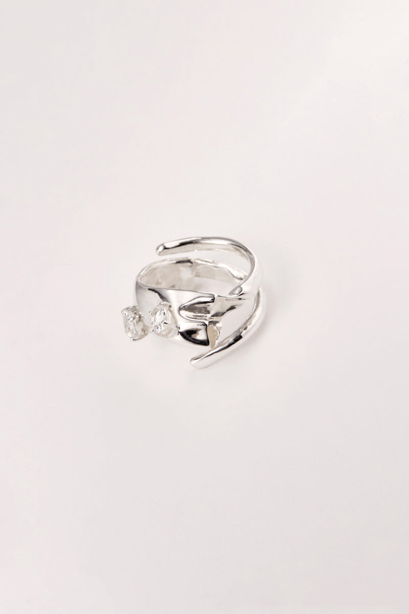 Spiral Silver Shirt Ring 001 with Double Topaz