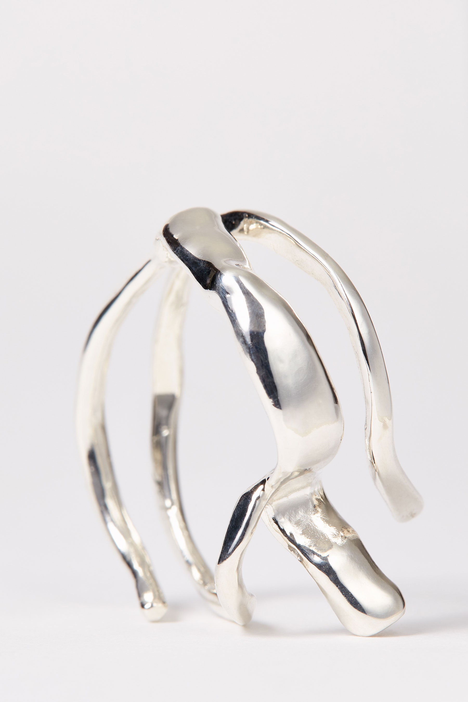 Hammer-crafted Spiral Silver Shirt Ring 002