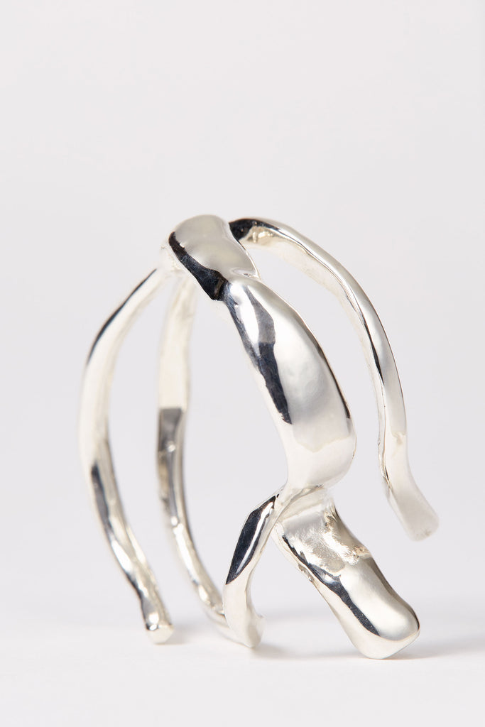 Hammer-crafted Spiral Silver Shirt Ring 002