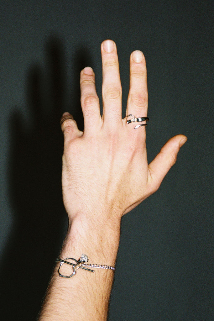 Hammer-crafted Spiral Silver Shirt Ring 002