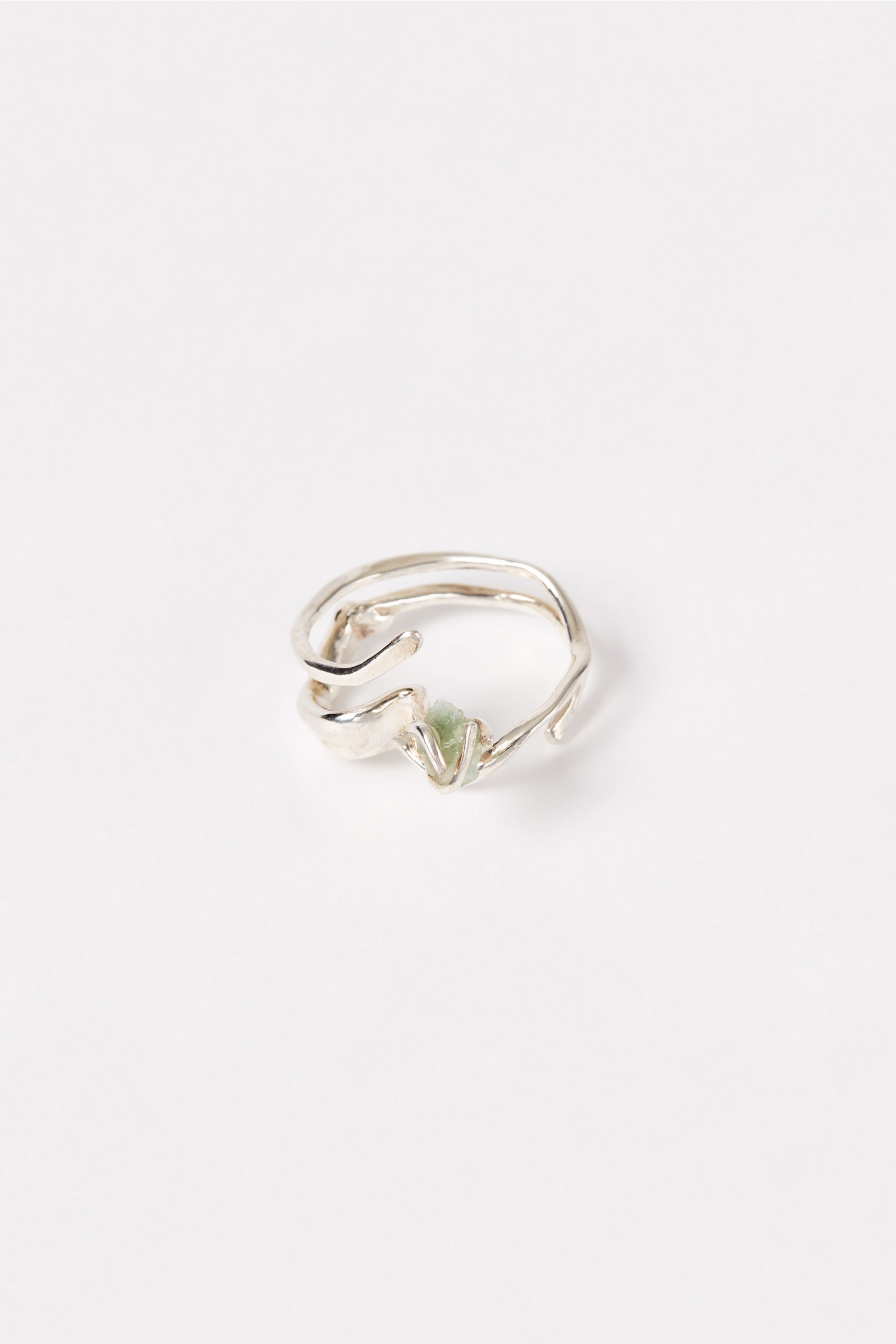 Spiral Silver Shirt Ring 002 with Green Fluorite