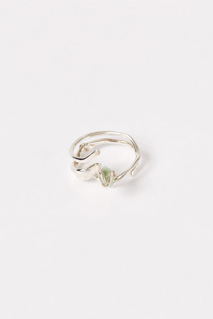 Spiral Silver Shirt Ring 002 with Green Fluorite
