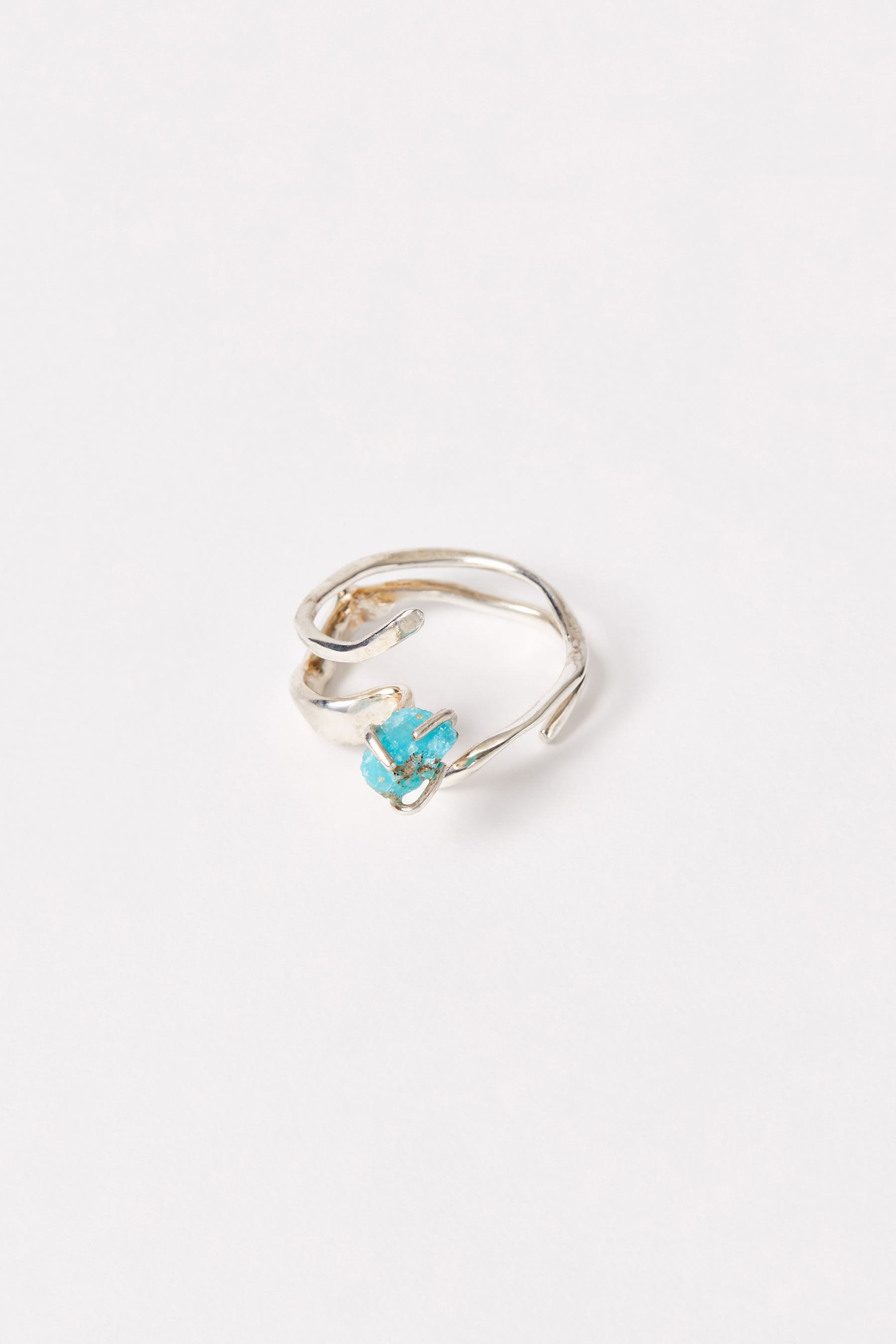 Spiral Silver Shirt Ring 002 with Blue Hemimorphite