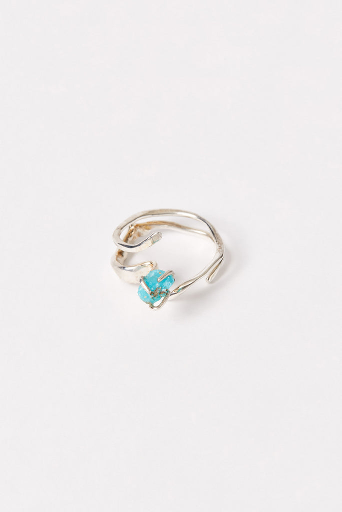 Spiral Silver Shirt Ring 002 with Blue Hemimorphite
