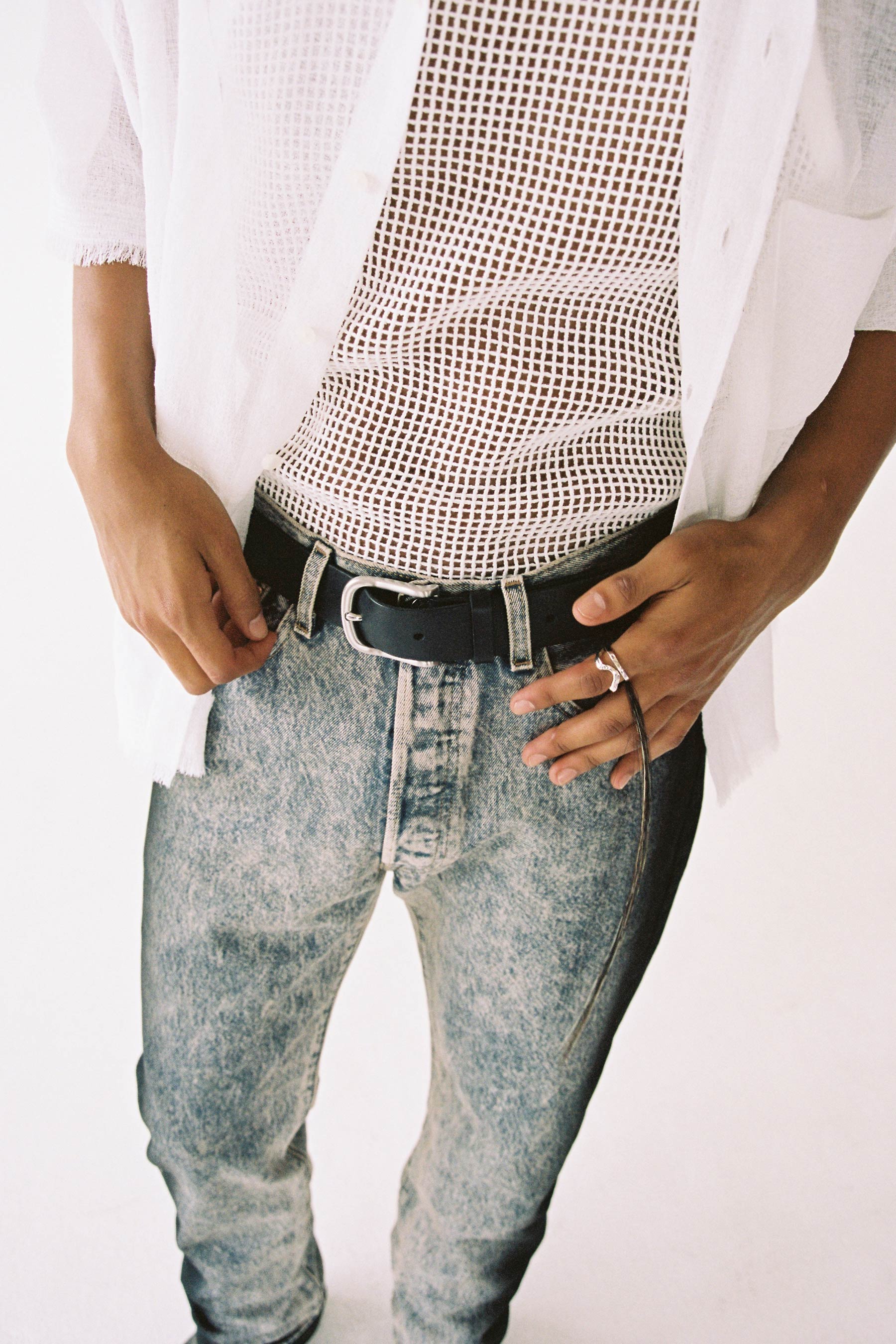Silver Spiral Square Tube Shirt Ring 003 with Mixed Horse Tail Hair