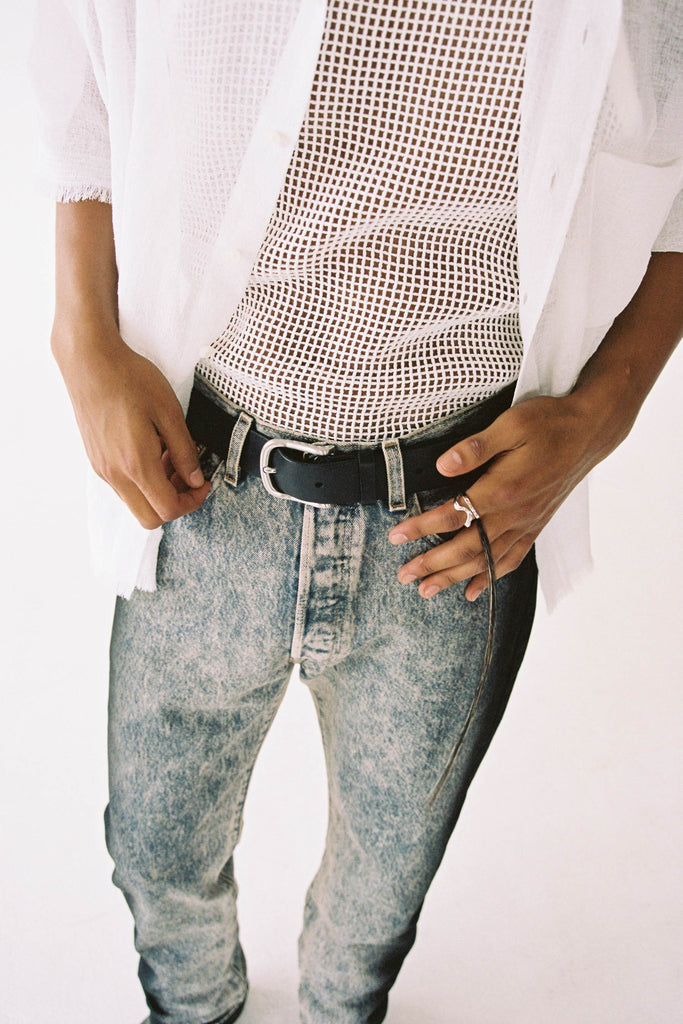 Silver Spiral Square Tube Shirt Ring 003 with Mixed Horse Tail Hair