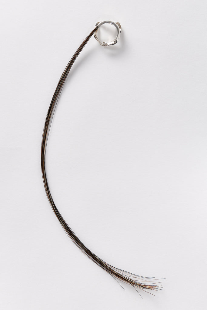Silver Spiral Square Tube Shirt Ring 003 with Mixed Horse Tail Hair