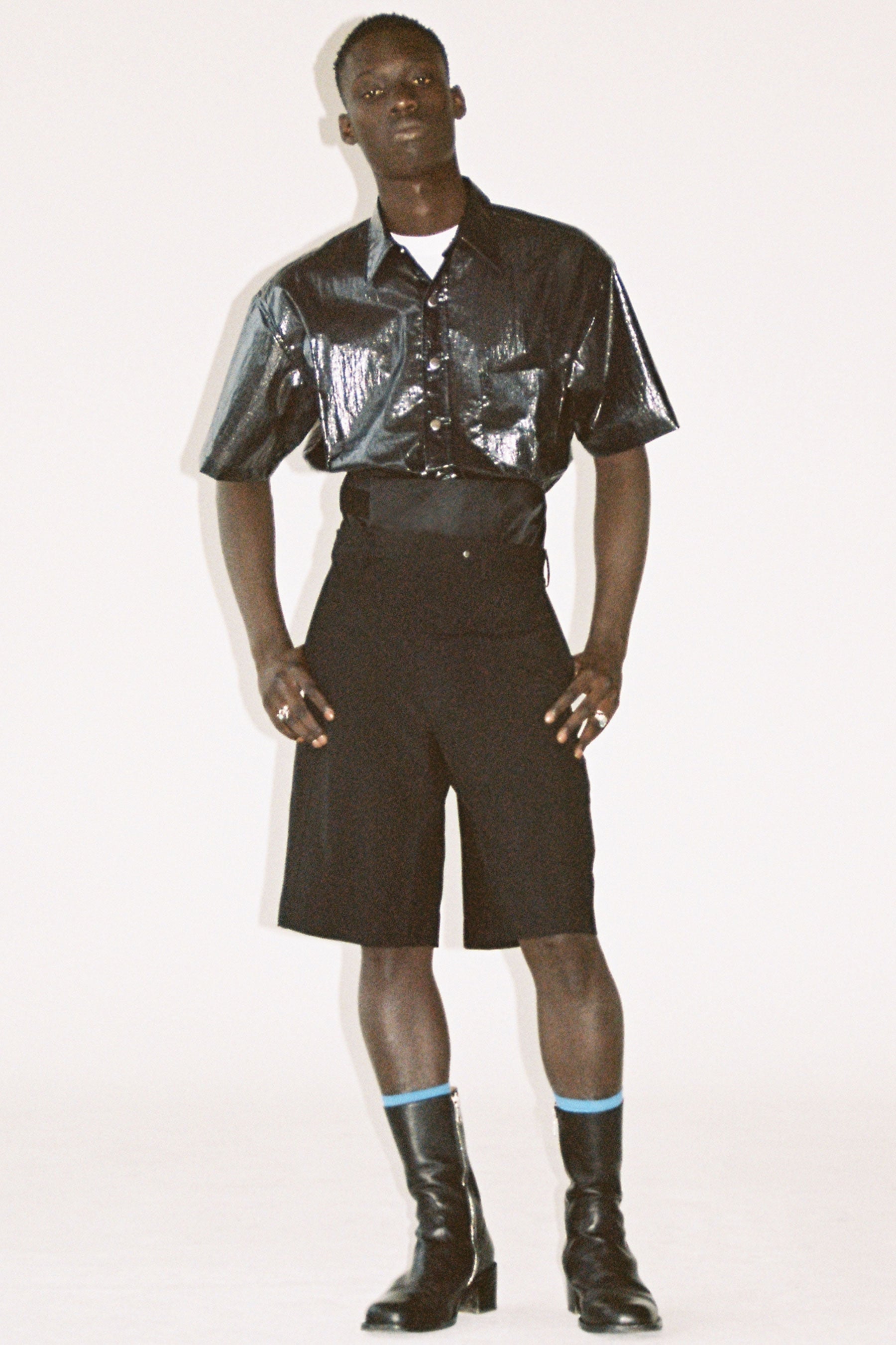 Black Woollen Mohair Cuboid Tailored Shorts