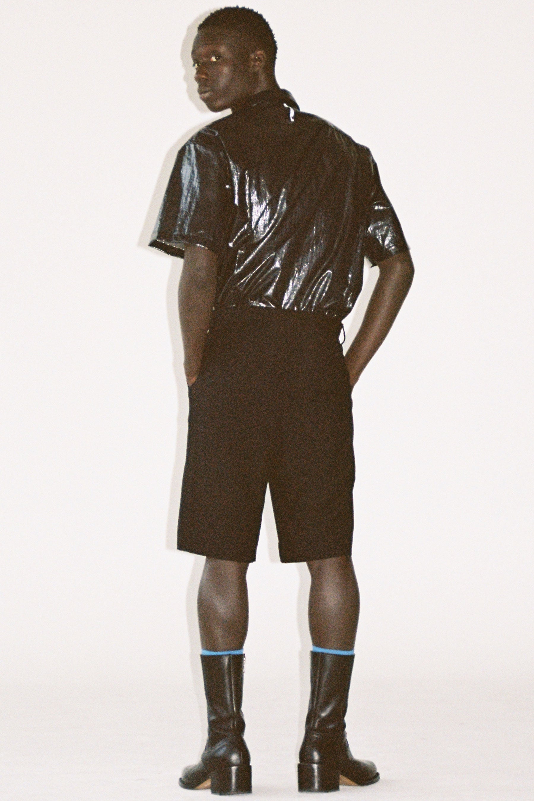 Black Woollen Mohair Cuboid Tailored Shorts