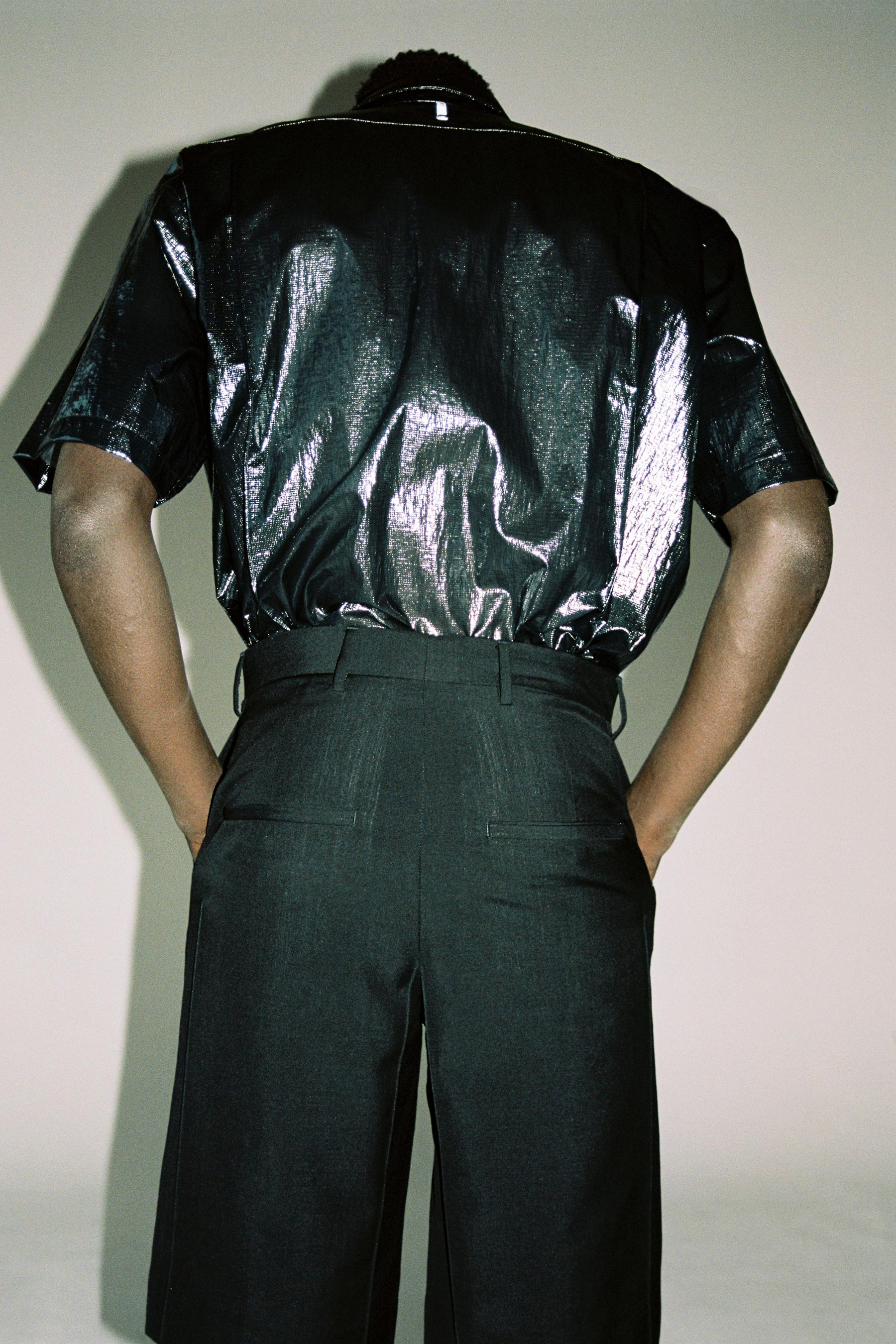 Black Woollen Mohair Cuboid Tailored Shorts