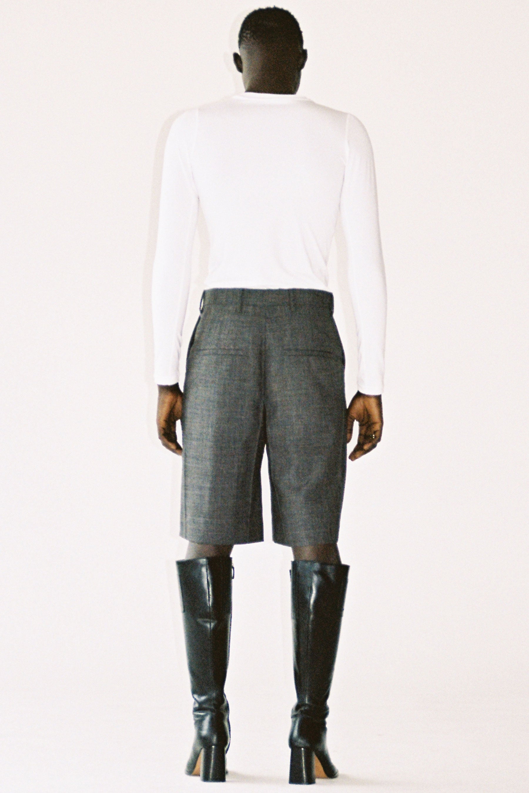 Heather Grey Woollen Mohair Cuboid Tailored Shorts
