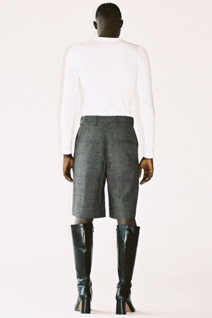 Heather Grey Woollen Mohair Cuboid Tailored Shorts
