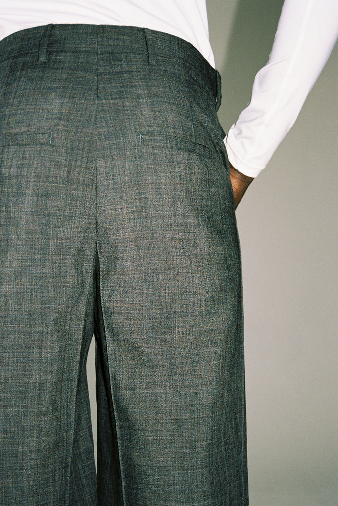 Heather Grey Woollen Mohair Cuboid Tailored Shorts