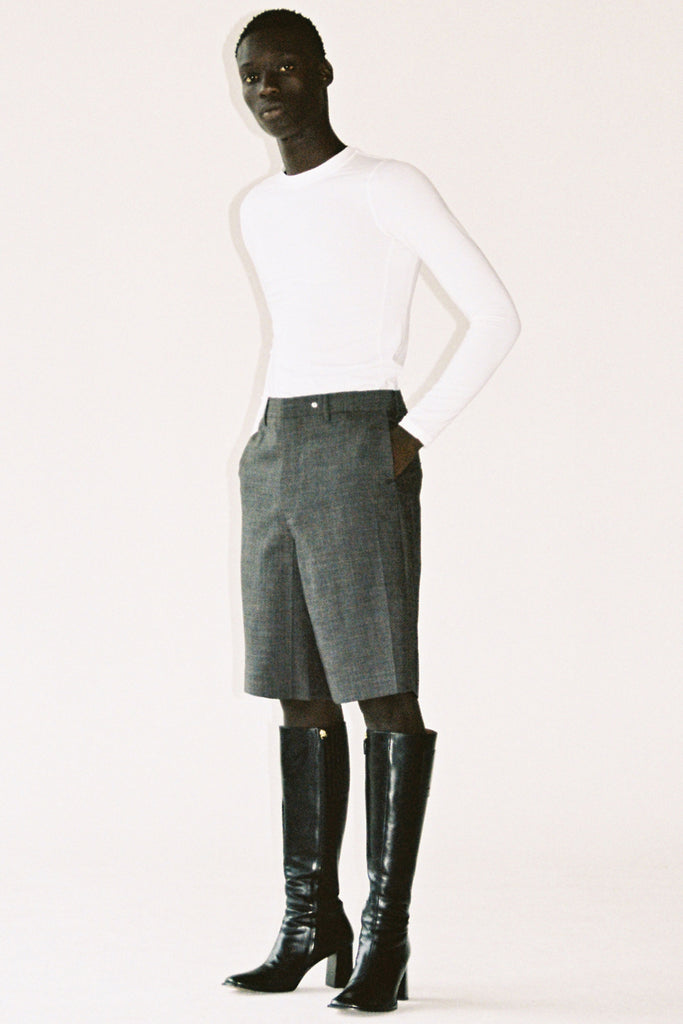Heather Grey Woollen Mohair Cuboid Tailored Shorts