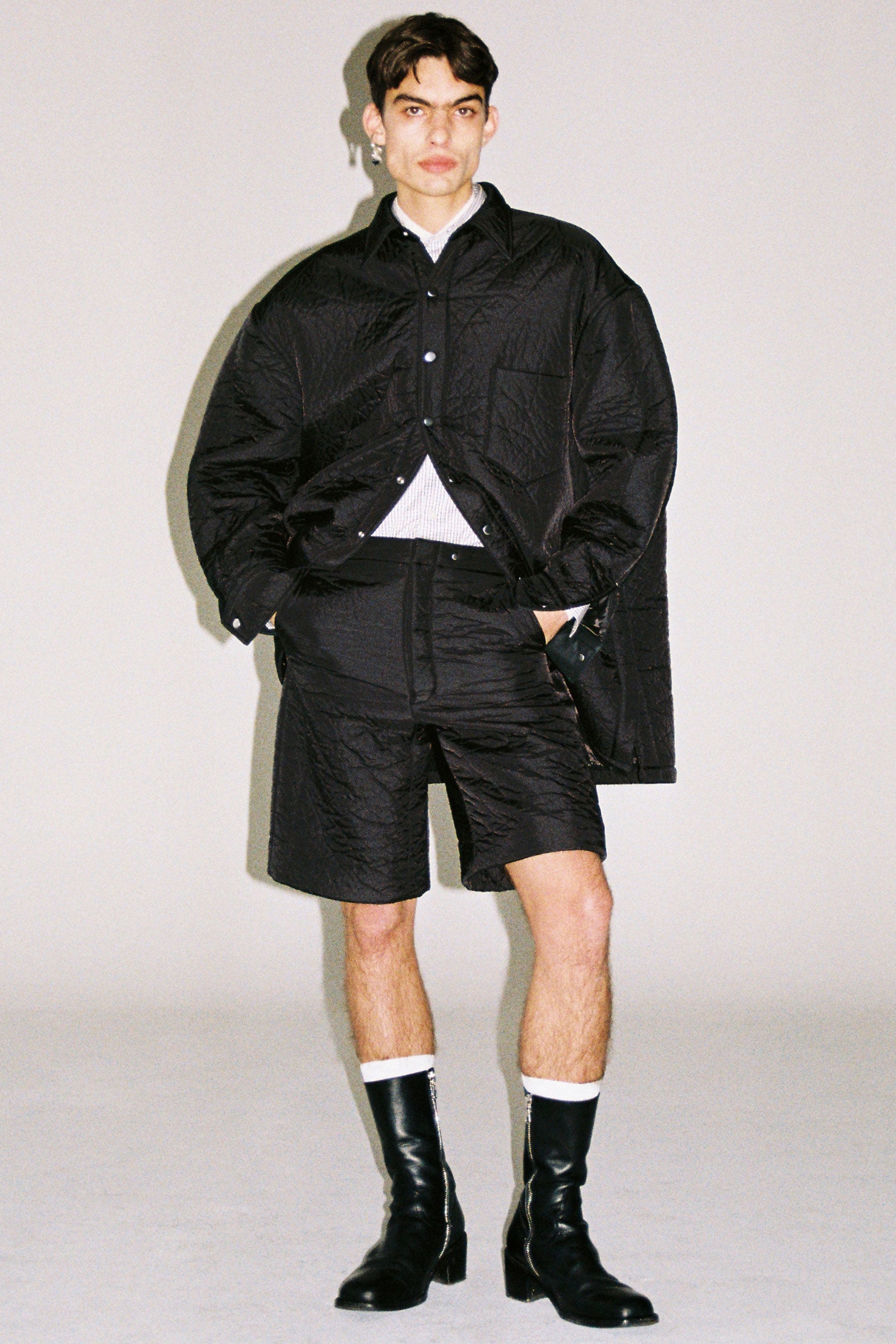 Black Nylon Polyester Padded Cuboid Shorts
