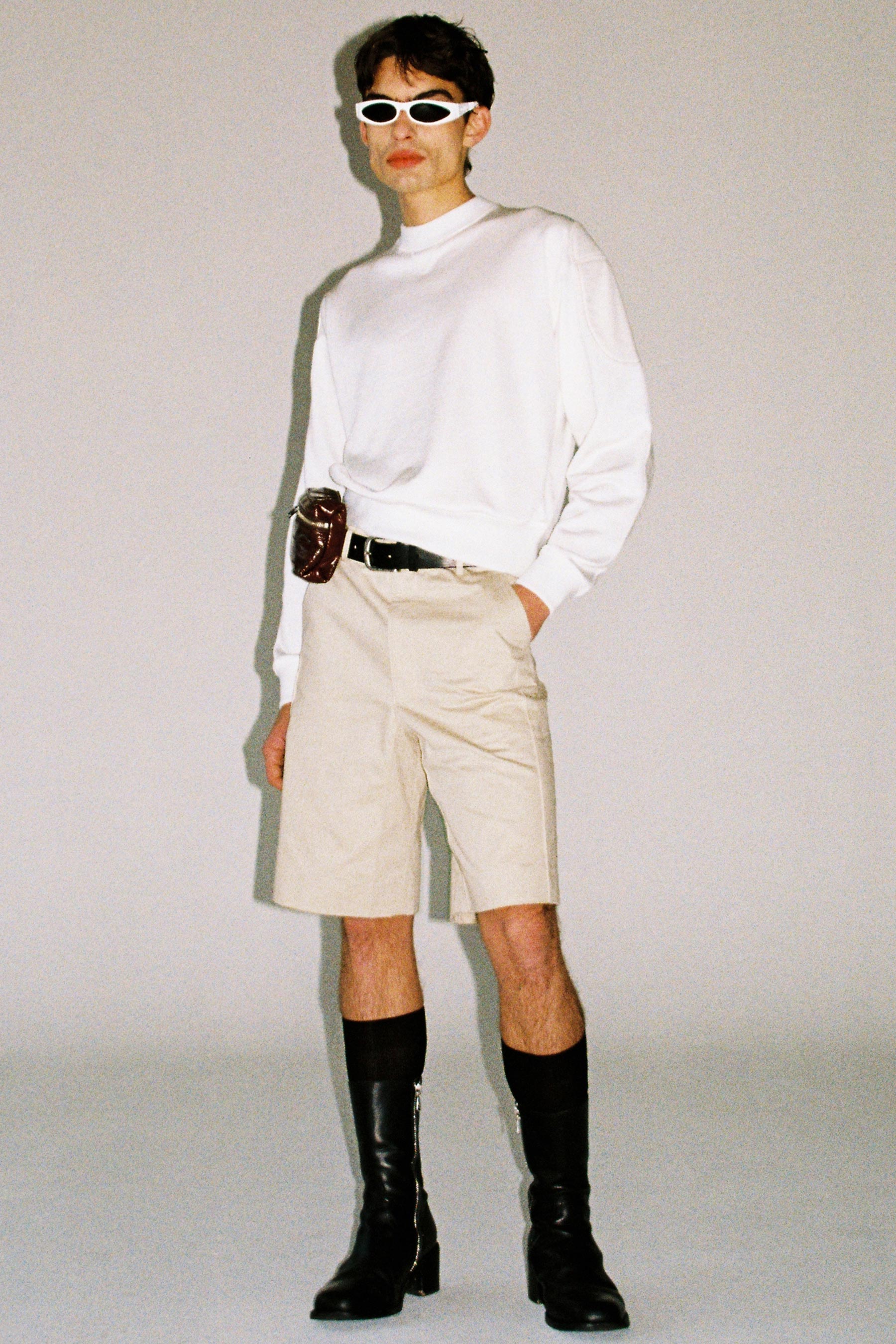 Beige Cotton Polyamide Cuboid Shorts