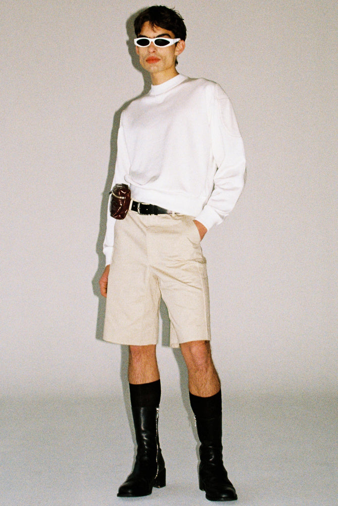 Beige Cotton Polyamide Cuboid Shorts