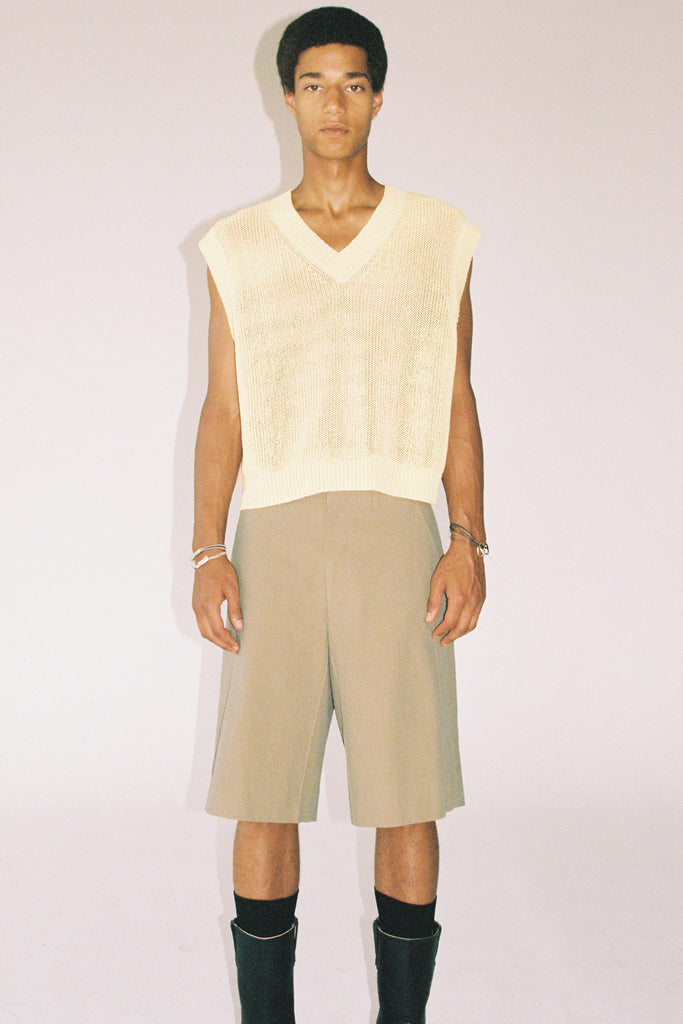 Beige Cotton Cuboid Shorts