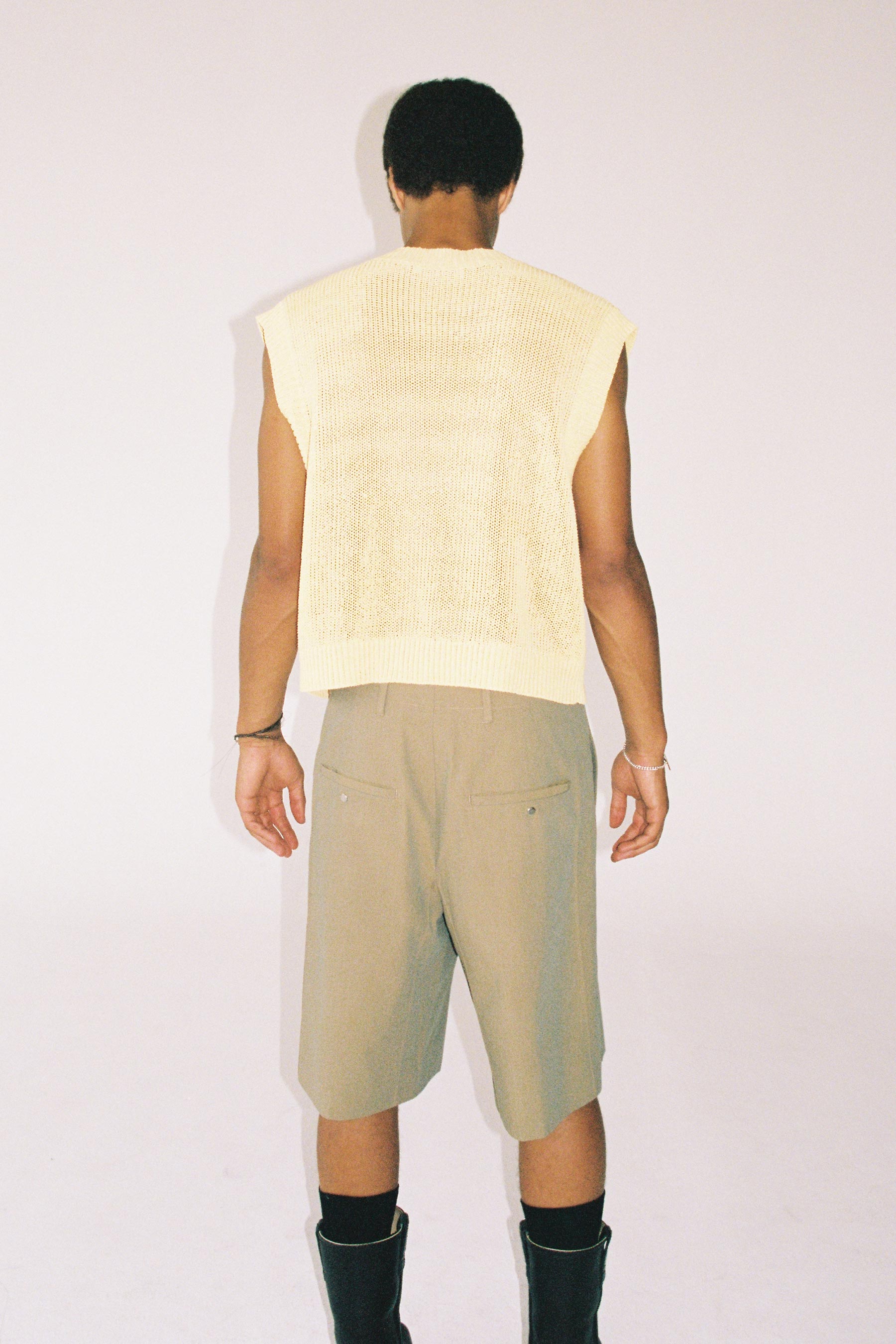 Beige Cotton Cuboid Shorts