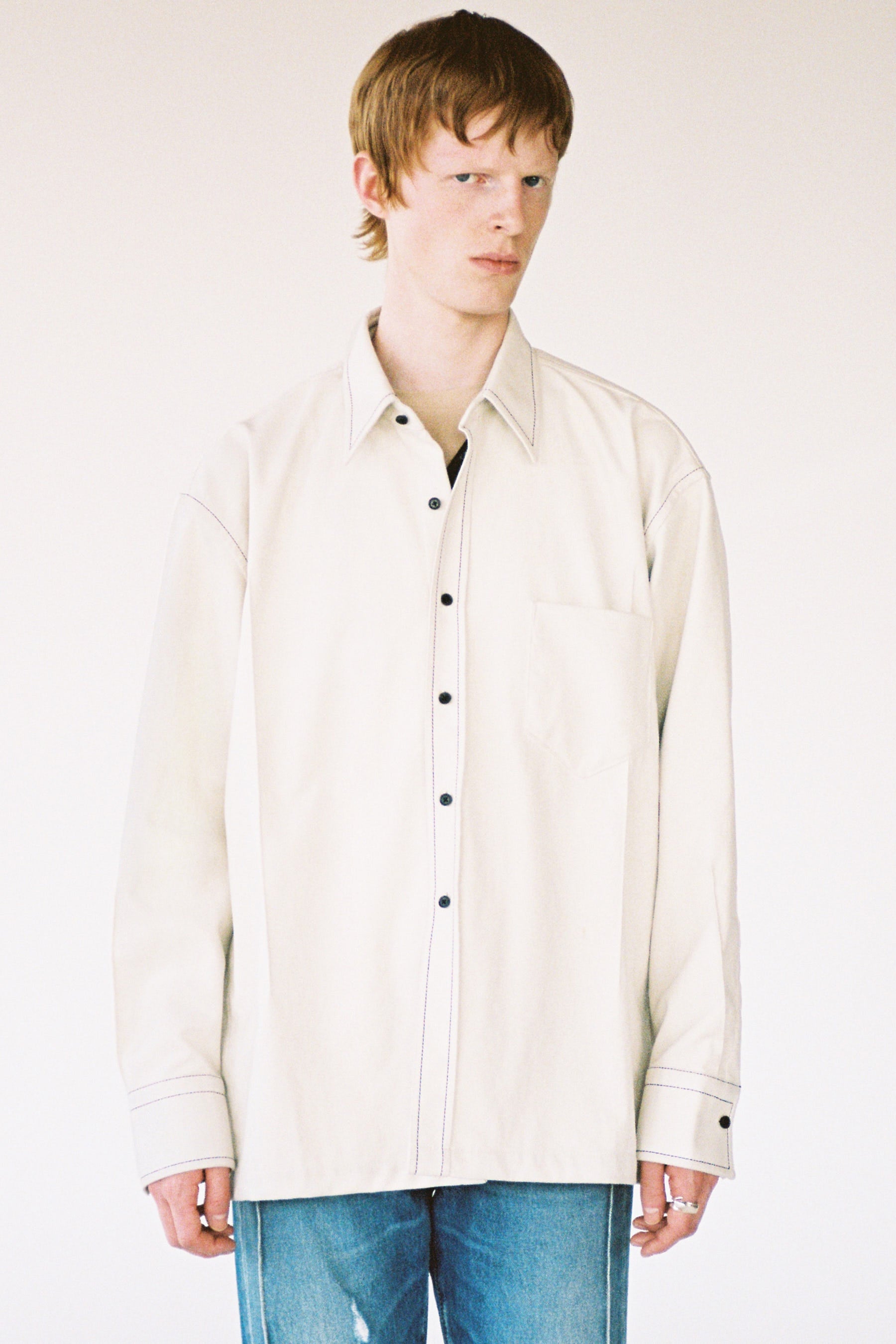 White Fauxed Suede Cuboid Overshirt