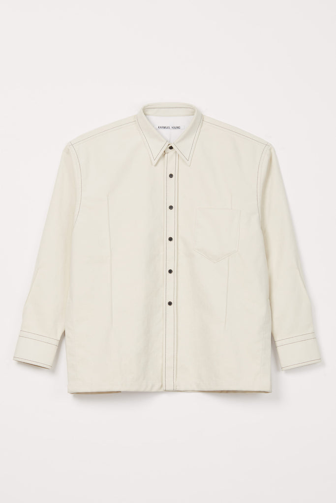 White Fauxed Suede Cuboid Overshirt
