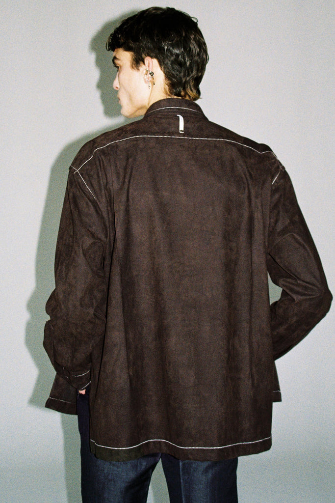 Dark Brown Polyamide Faux Suede Cuboid Overshirt