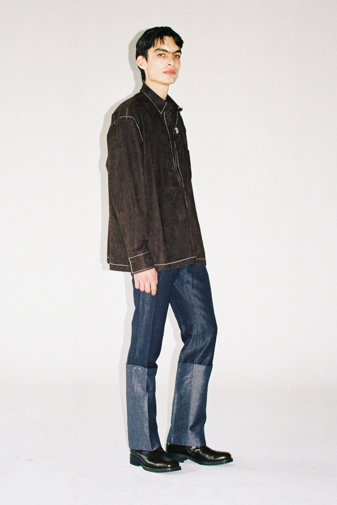 Dark Brown Polyamide Faux Suede Cuboid Overshirt