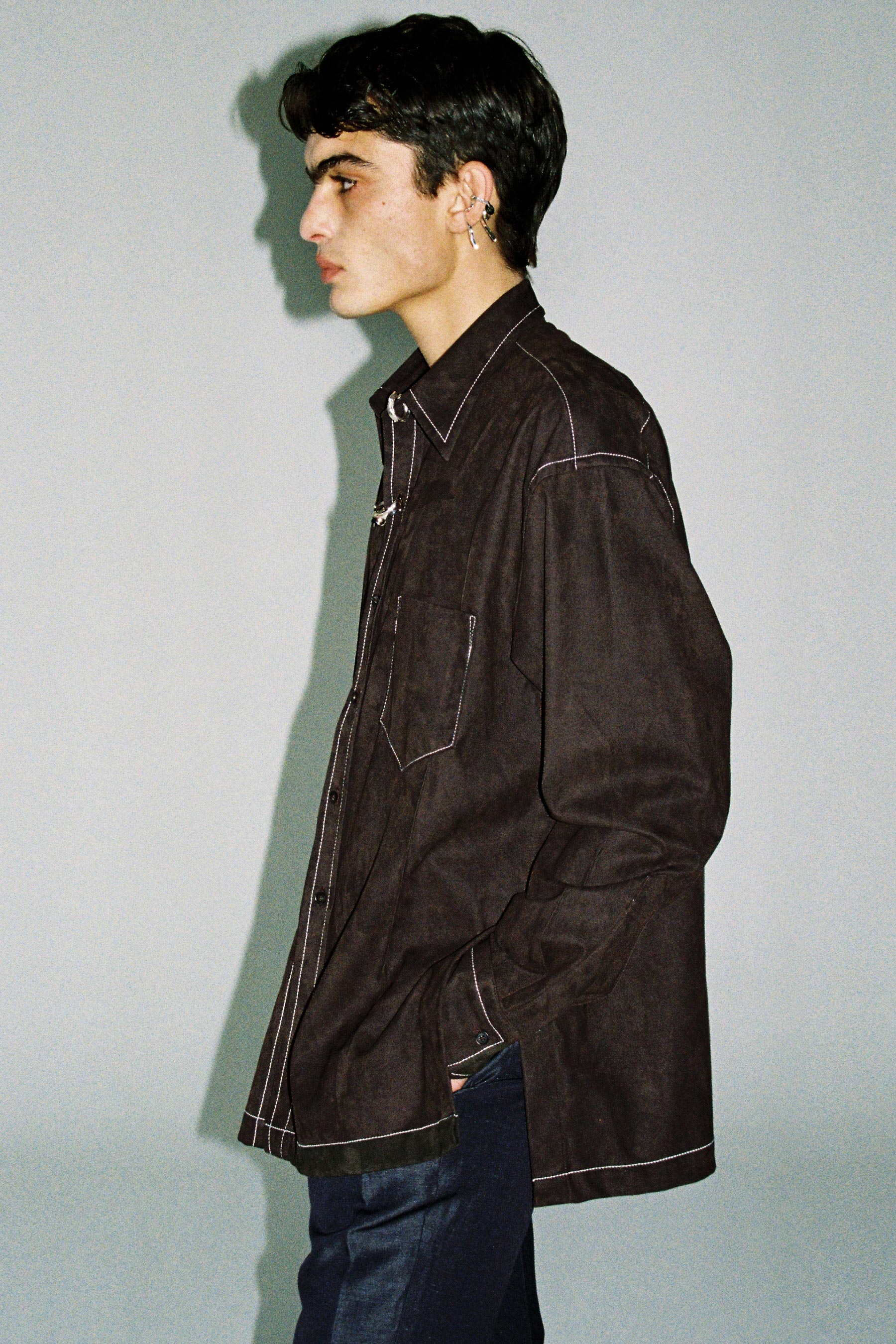 Dark Brown Polyamide Faux Suede Cuboid Overshirt