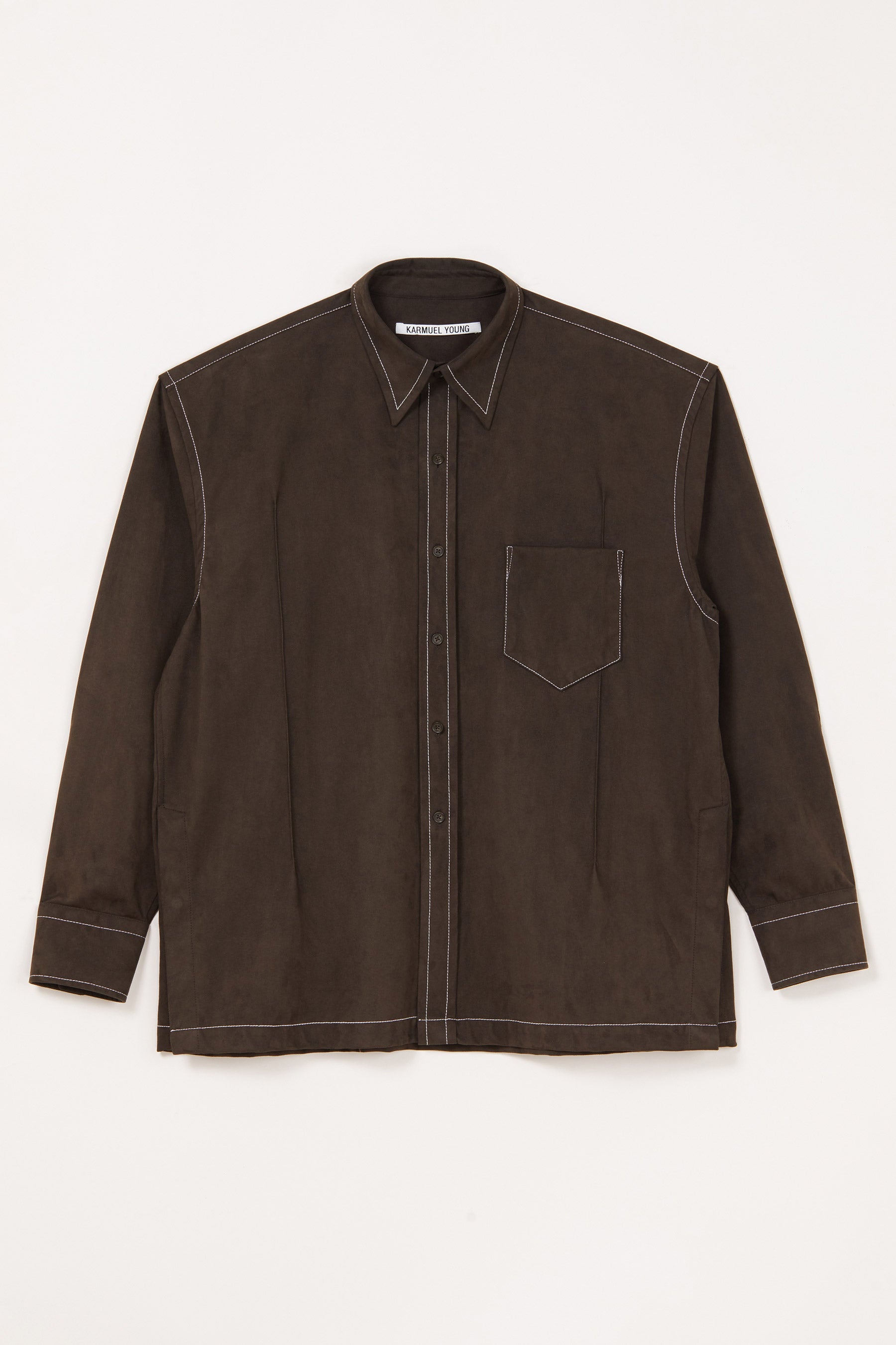 Dark Brown Polyamide Faux Suede Cuboid Overshirt