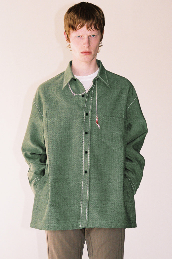 Green Woollen Cuboid Overshirt