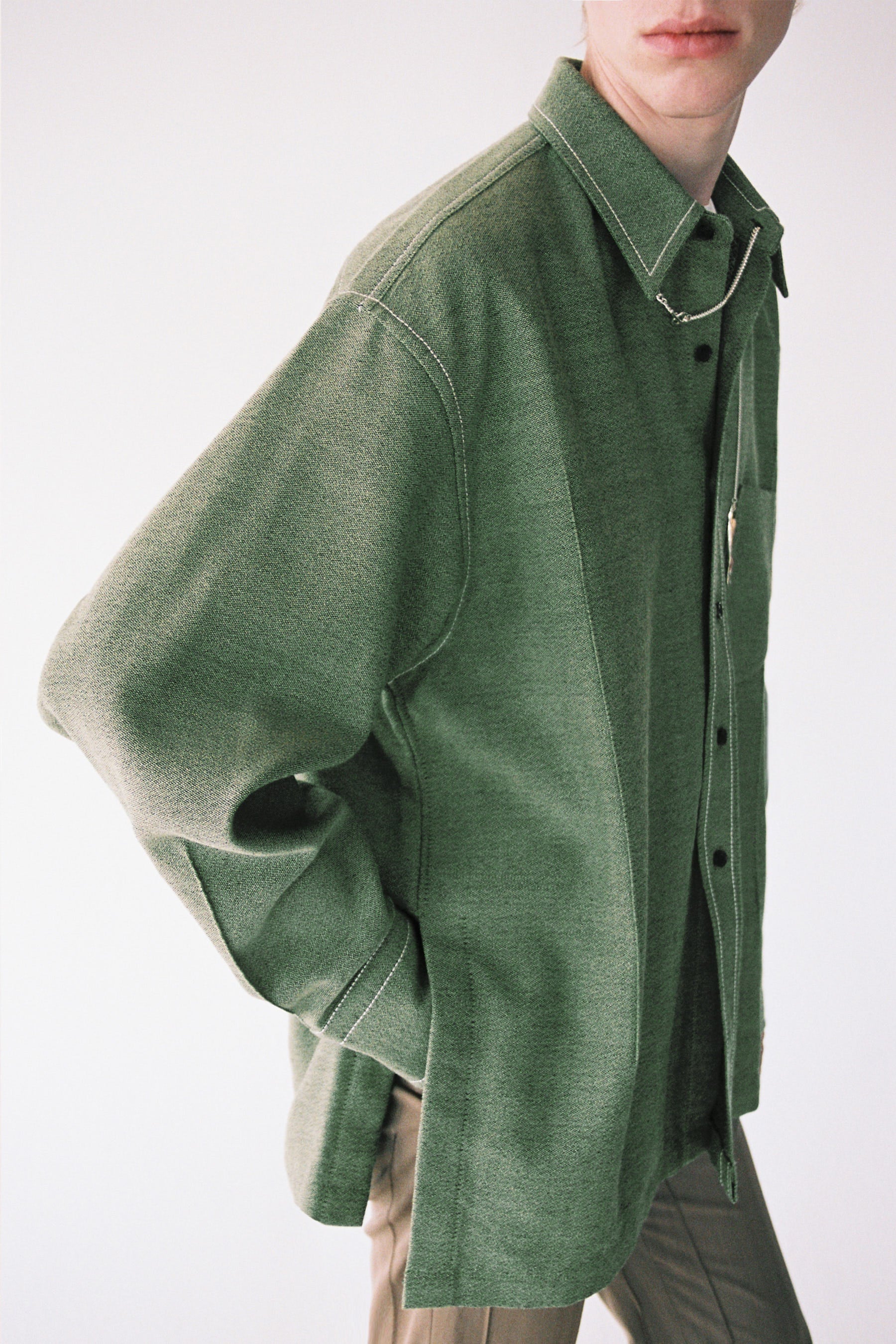 Green Woollen Cuboid Overshirt