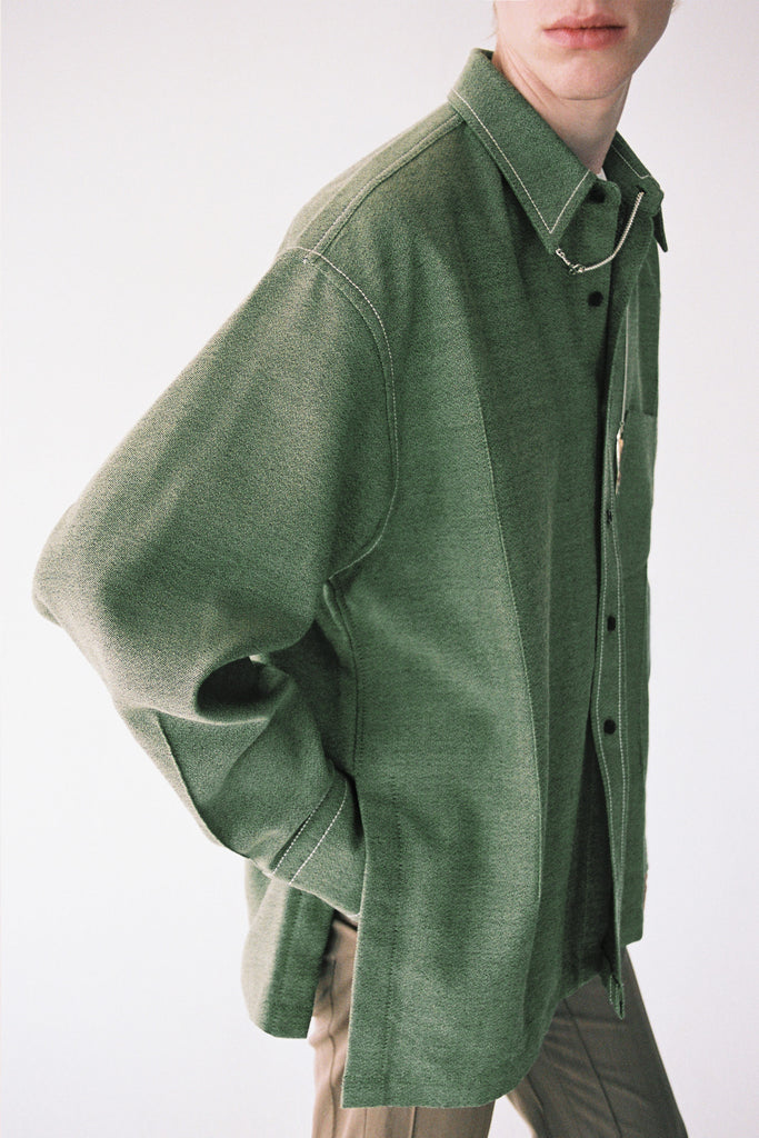 Green Woollen Cuboid Overshirt