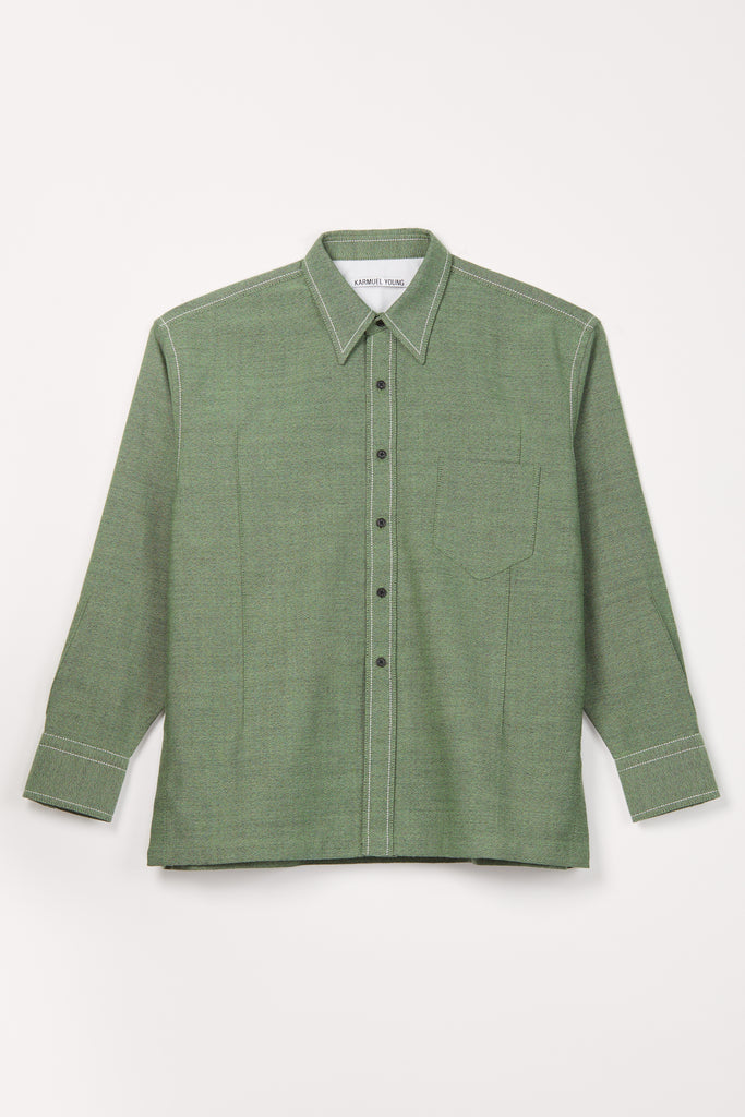 Green Woollen Cuboid Overshirt