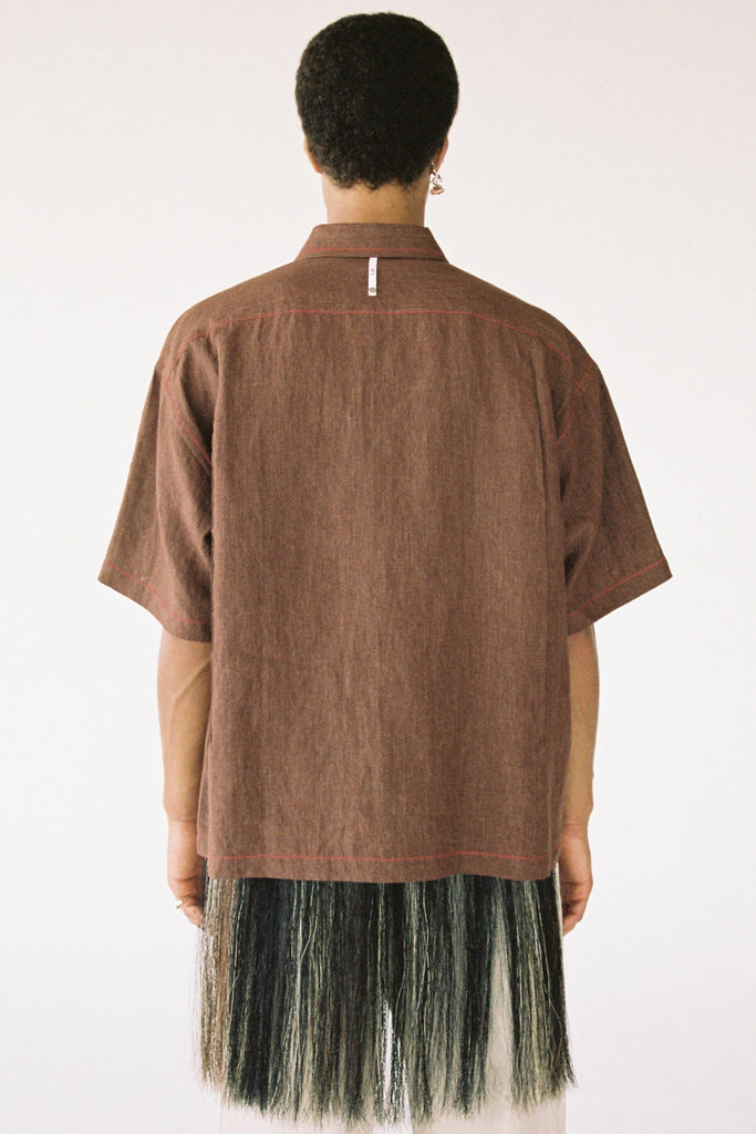 Brown Linen Cuboid Overshirt