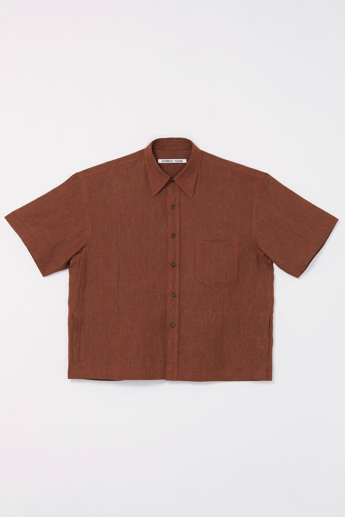 Brown Linen Cuboid Overshirt