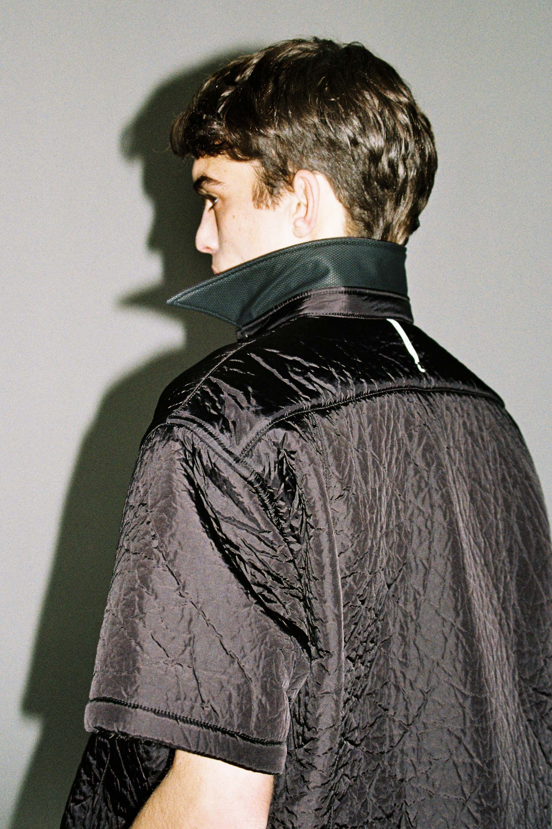 Black Nylon Polyester Padded Cuboid Overshirt (Full Lining)