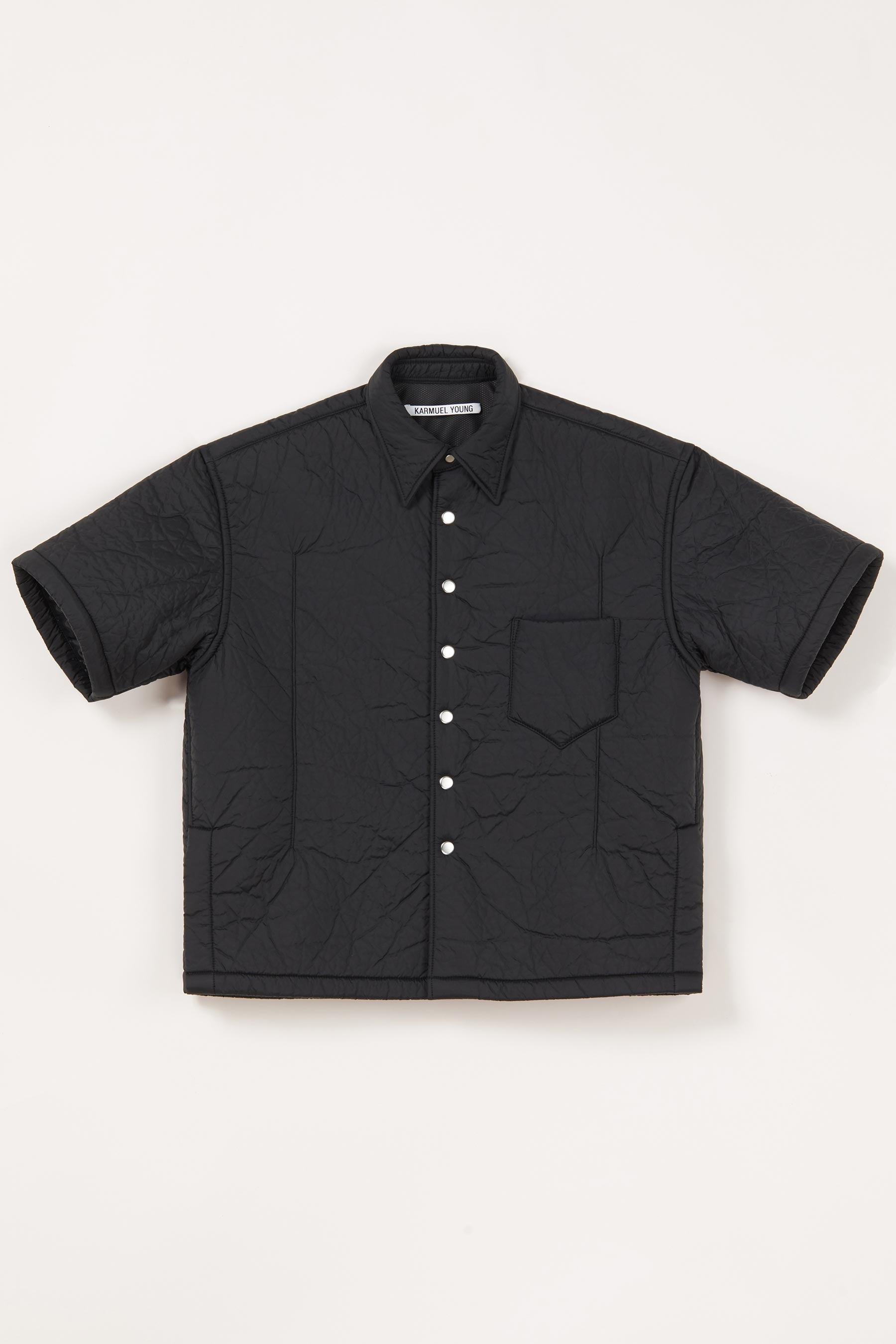 Black Nylon Polyester Padded Cuboid Overshirt (Full Lining)