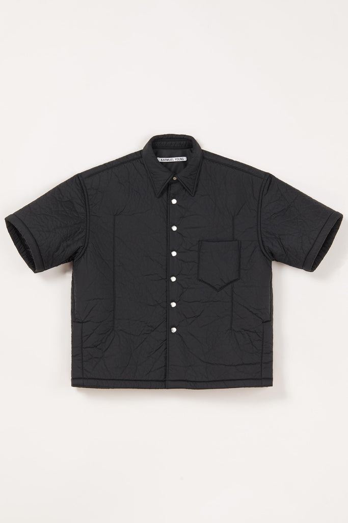Black Nylon Polyester Padded Cuboid Overshirt (Full Lining)