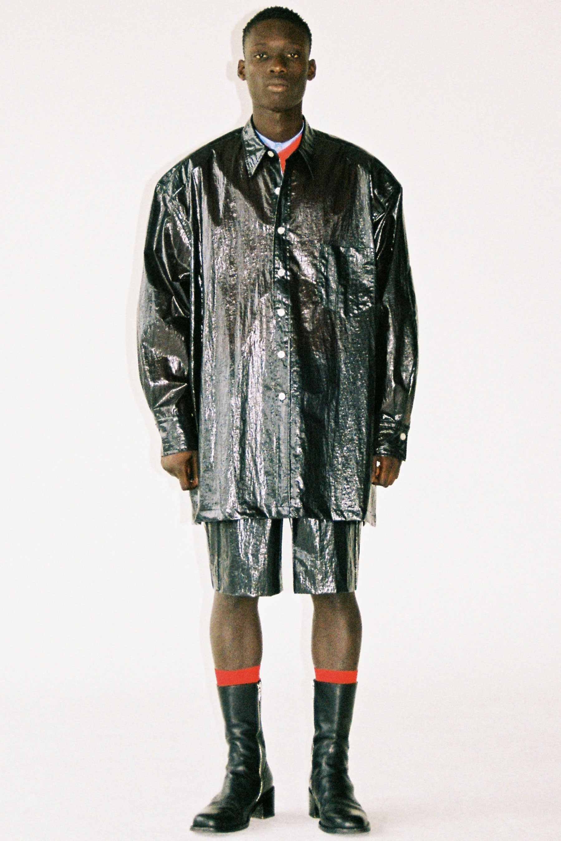 Black Nylon Strong Arm Shirt Coat