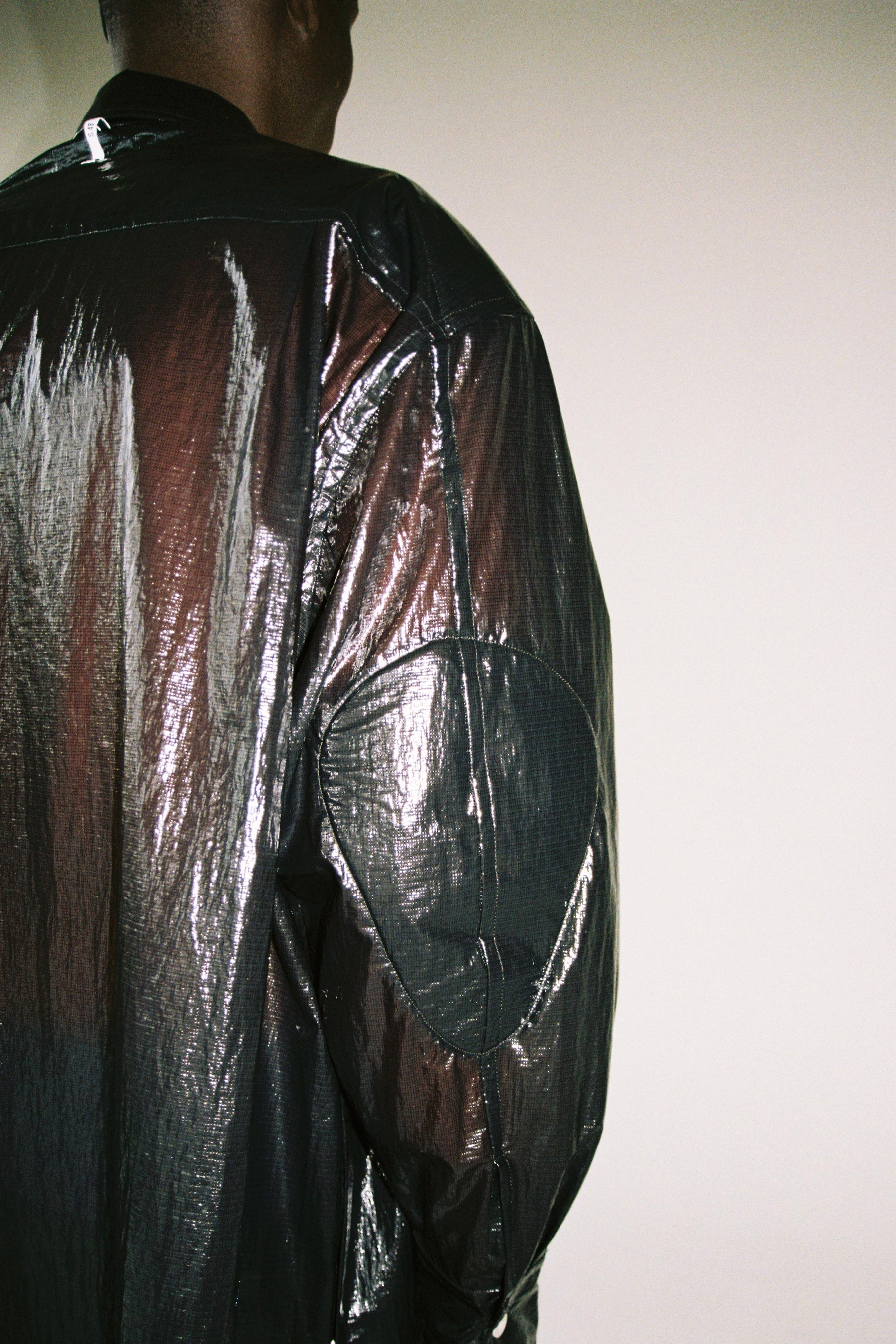 Black Nylon Strong Arm Shirt Coat