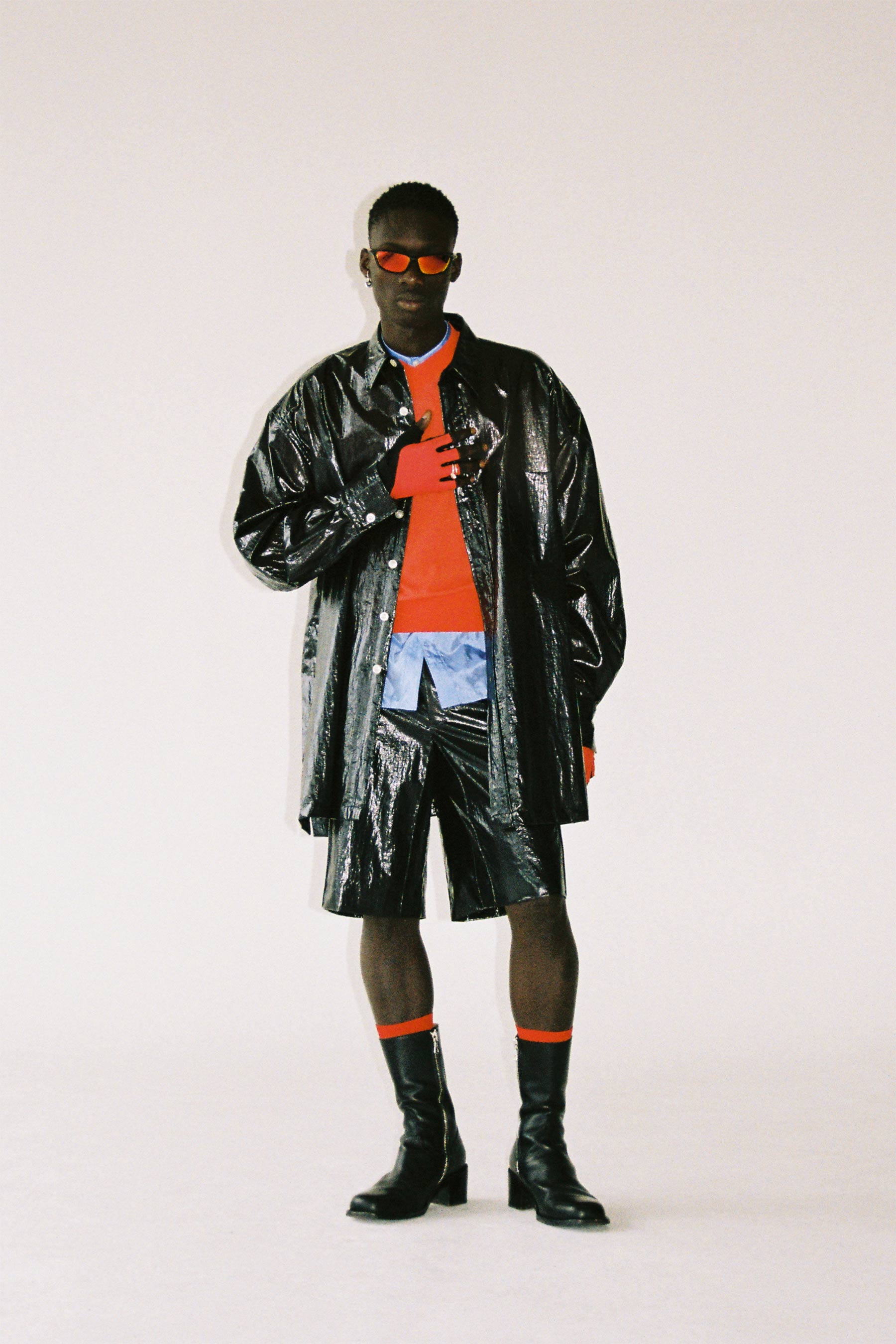 Black Nylon Strong Arm Shirt Coat