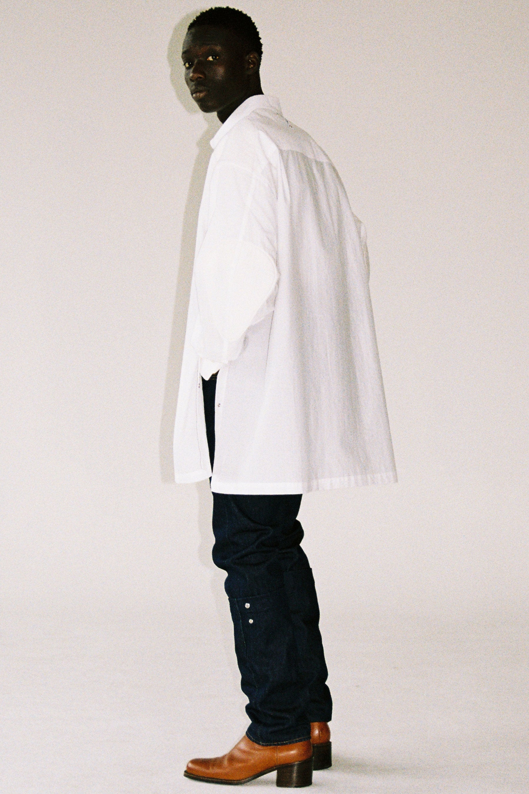 White Cotton Strong Arm Shirt Coat