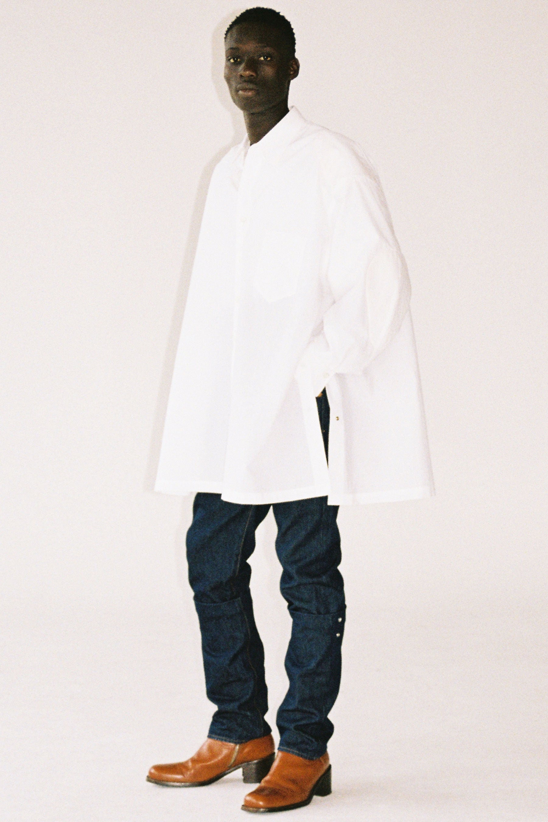 White Cotton Strong Arm Shirt Coat