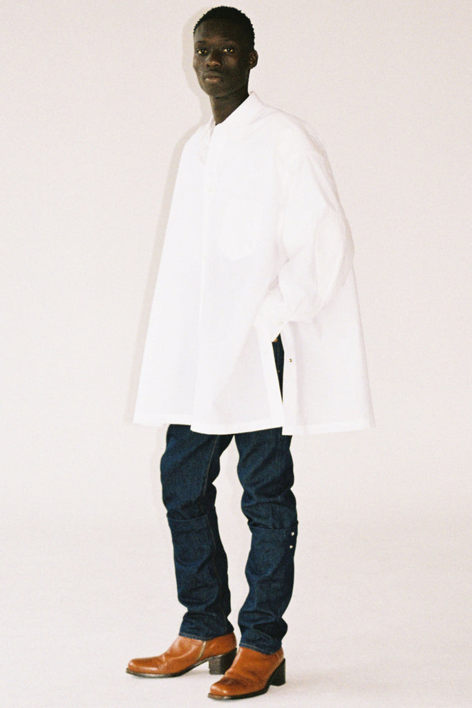 White Cotton Strong Arm Shirt Coat